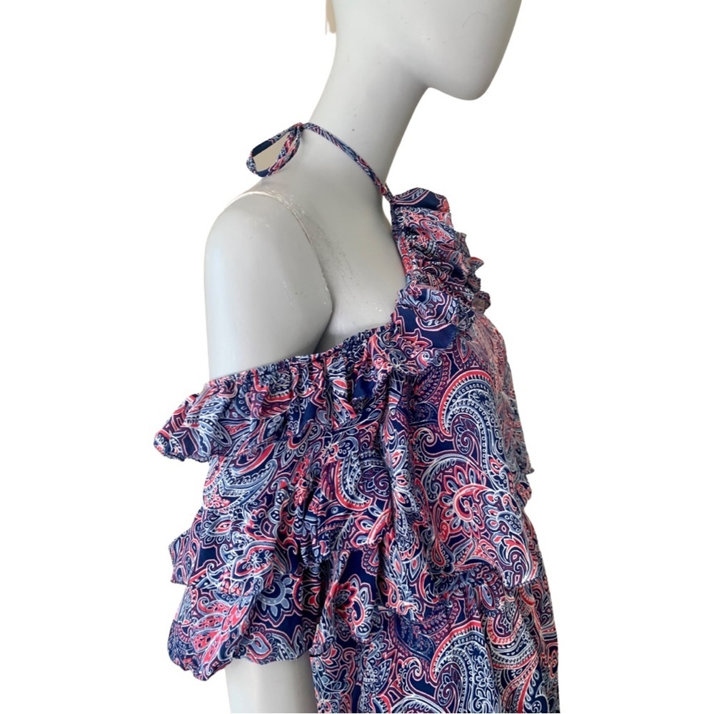 PARKER 100% Silk Lorenzo Paisley Cold Shoulder Halter Dress Size 0 - Picture 12 of 15